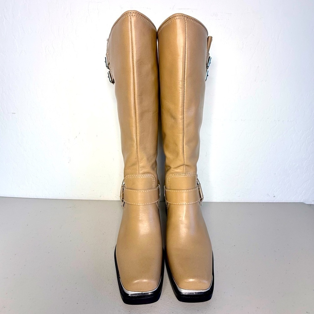 NEW Dolce Vita Evi Camel Leather Tall Harness Buckled Boots Women’s 7.5 - Picture 6 of 11